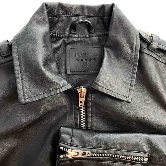 Blank NYC Jacket Vegan Black Leather Varsity Stripe Moto Motorcycle Women’s XS - Picture 4 of 8
